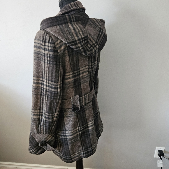 Novelti women's size 9/10 plaid buckled partial wool midi retro style peacoat - Picture 2 of 10